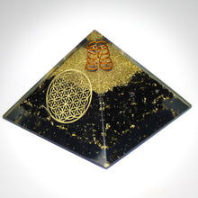 Carica l'immagine nel visualizzatore di Gallery, Orgone in tormalina nera disegno fiore della vita