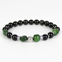 Carica l'immagine nel visualizzatore di Gallery, Bracciale uomo 8 mm ossidiana nera, giada, sfera argento e zama