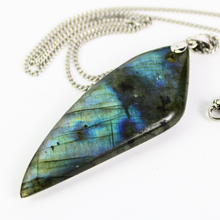 Carica l'immagine nel visualizzatore di Gallery, Ciondolo labradorite alta qualità, forma a punta piatta