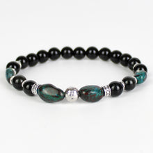 Carica l'immagine nel visualizzatore di Gallery, Bracciale uomo 8 mm ossidiana nera, crisocolla sfera, argento e zama