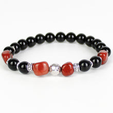Carica l'immagine nel visualizzatore di Gallery, Bracciale uomo 8 mm ossidiana nera, diaspro rosso, sfera argento e zama