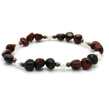 Carica l'immagine nel visualizzatore di Gallery, Bracciale donna burattatine ossidiana caffè con ematite e perle di fiume