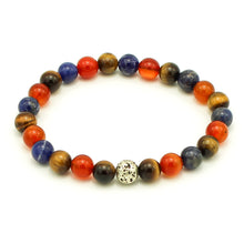 Carica l'immagine nel visualizzatore di Gallery, Bracciale uomo 8 mm corniola, sodalite, occhio di tigre e pietra lavica bagno argento