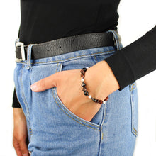 Carica l'immagine nel visualizzatore di Gallery, Bracciale donna burattatine ossidiana caffè con ematite e perle di fiume