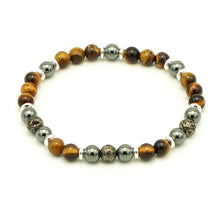 Carica l'immagine nel visualizzatore di Gallery, Bracciale uomo 6 mm occhio di tigre, ematite e pietra lavica bagno argento