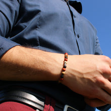 Carica l'immagine nel visualizzatore di Gallery, Bracciale uomo 6 mm diaspro paesina, bronzite, diaspro rosso e zama