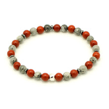 Carica l'immagine nel visualizzatore di Gallery, Bracciale uomo 6 mm diaspro rosso, paesina grigia, ematite e zama