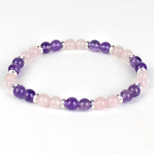 Carica l'immagine nel visualizzatore di Gallery, Bracciale 6 mm quarzo rosa, ametista e rondelle in zama