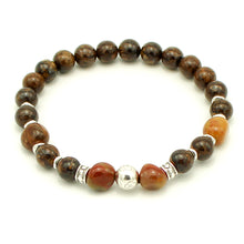 Carica l'immagine nel visualizzatore di Gallery, Bracciale uomo 8 mm bronzite, diaspro variegato, sfera argento e zama