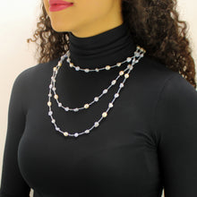 Carica l'immagine nel visualizzatore di Gallery, Collana lunga agata pizzo blu, ematite, perle di fiume e cristalli