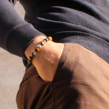 Carica l'immagine nel visualizzatore di Gallery, Bracciale uomo 8 mm bronzite, diaspro variegato, sfera argento e zama