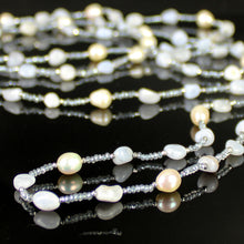 Carica l'immagine nel visualizzatore di Gallery, Collana lunga agata pizzo blu, ematite, perle di fiume e cristalli