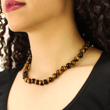 Carica l'immagine nel visualizzatore di Gallery, Collana girocollo occhio di tigre 10 mm sfaccettati