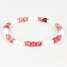 Carica l'immagine nel visualizzatore di Gallery, Bracciale 6 mm rodonite, agata bianca e rondelle in zama