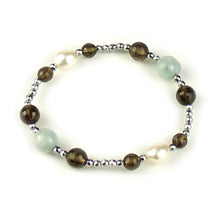 Carica l'immagine nel visualizzatore di Gallery, Bracciale donna acquamarina, quarzo fumè, ematite e perle di fiume