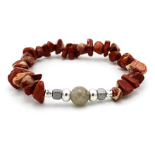 Carica l'immagine nel visualizzatore di Gallery, Bracciale donna chips con lega, diaspro rosso, ematite cubo e labradorite sfera