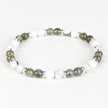 Carica l'immagine nel visualizzatore di Gallery, Bracciale 6 mm labradorite, howlite e rondelle in zama