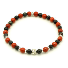 Carica l'immagine nel visualizzatore di Gallery, Bracciale uomo 6 mm onice nero, diaspro rosso, pietra lavica bagno argento e zama