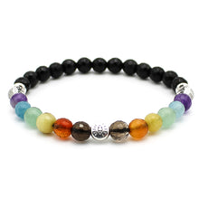 Carica l'immagine nel visualizzatore di Gallery, Bracciale unisex Sette chakra con onice sfaccettato 6 mm e zama