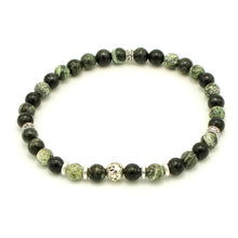 Carica l'immagine nel visualizzatore di Gallery, Bracciale uomo 6 mm onice nero, diaspro silver green, pietra lavica bagno argento e zama