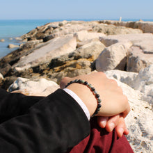 Carica l'immagine nel visualizzatore di Gallery, Bracciale uomo 6 mm onice nero, diaspro silver green, pietra lavica bagno argento e zama