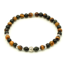 Carica l'immagine nel visualizzatore di Gallery, Bracciale uomo 6 mm onice nero, occhio di tigre, pietra lavica bagno argento e zama