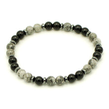 Carica l'immagine nel visualizzatore di Gallery, Bracciale uomo 6 mm onice nero, paesina grigia ed ematite