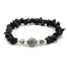 Carica l'immagine nel visualizzatore di Gallery, Bracciale donna chips con lega, ossidiana nera, ematite cubo e labradorite sfera