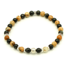Carica l'immagine nel visualizzatore di Gallery, Bracciale uomo 6 mm onice nero, diaspro paesina, pietra lavica bagno argento e zama