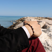 Carica l'immagine nel visualizzatore di Gallery, Bracciale uomo 6 mm onice nero, diaspro paesina, pietra lavica bagno argento e zama