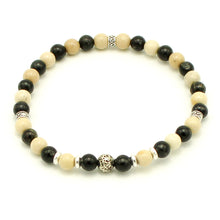 Carica l'immagine nel visualizzatore di Gallery, Bracciale uomo 6 mm onice nero, pietra del fiume, pietra lavica bagno argento e zama
