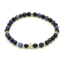 Carica l'immagine nel visualizzatore di Gallery, Bracciale uomo 6 mm onice nero, sodalite, pietra lavica bagno argento e zama