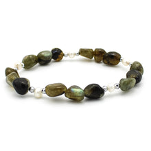 Carica l'immagine nel visualizzatore di Gallery, Bracciale donna burattate medie labradorite, ematite e perle di fiume