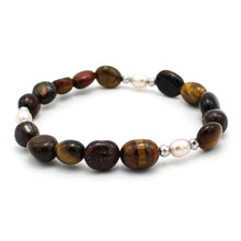 Carica l'immagine nel visualizzatore di Gallery, Bracciale donna burattatine occhio di tigre con ematite e perle di fiume