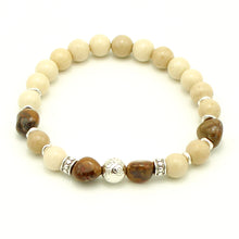 Carica l'immagine nel visualizzatore di Gallery, Bracciale uomo 8 mm pietra del fiume, diaspro variegato sfera argento e zama
