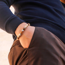 Carica l'immagine nel visualizzatore di Gallery, Bracciale uomo 8 mm pietra del fiume, diaspro variegato sfera argento e zama