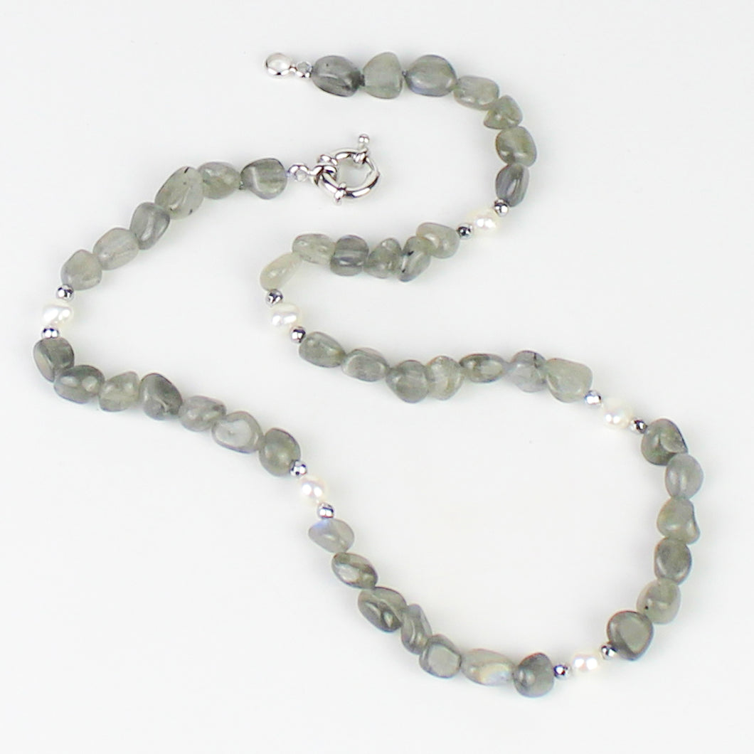 Collana girocollo burattatine labradorite, ematite e perle