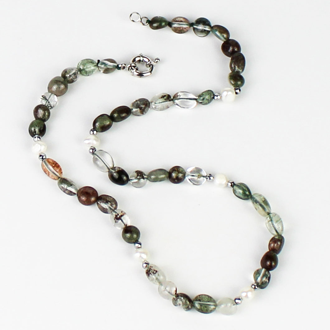 Collana girocollo burattatine lodolite, ematite e perle