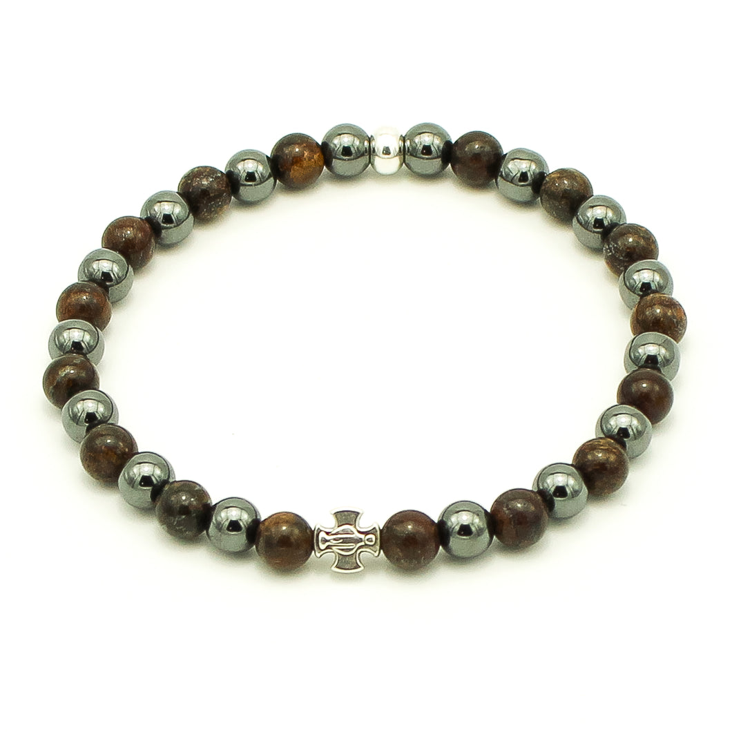 Bracciale uomo 6 mm bronzite, ematite e zama