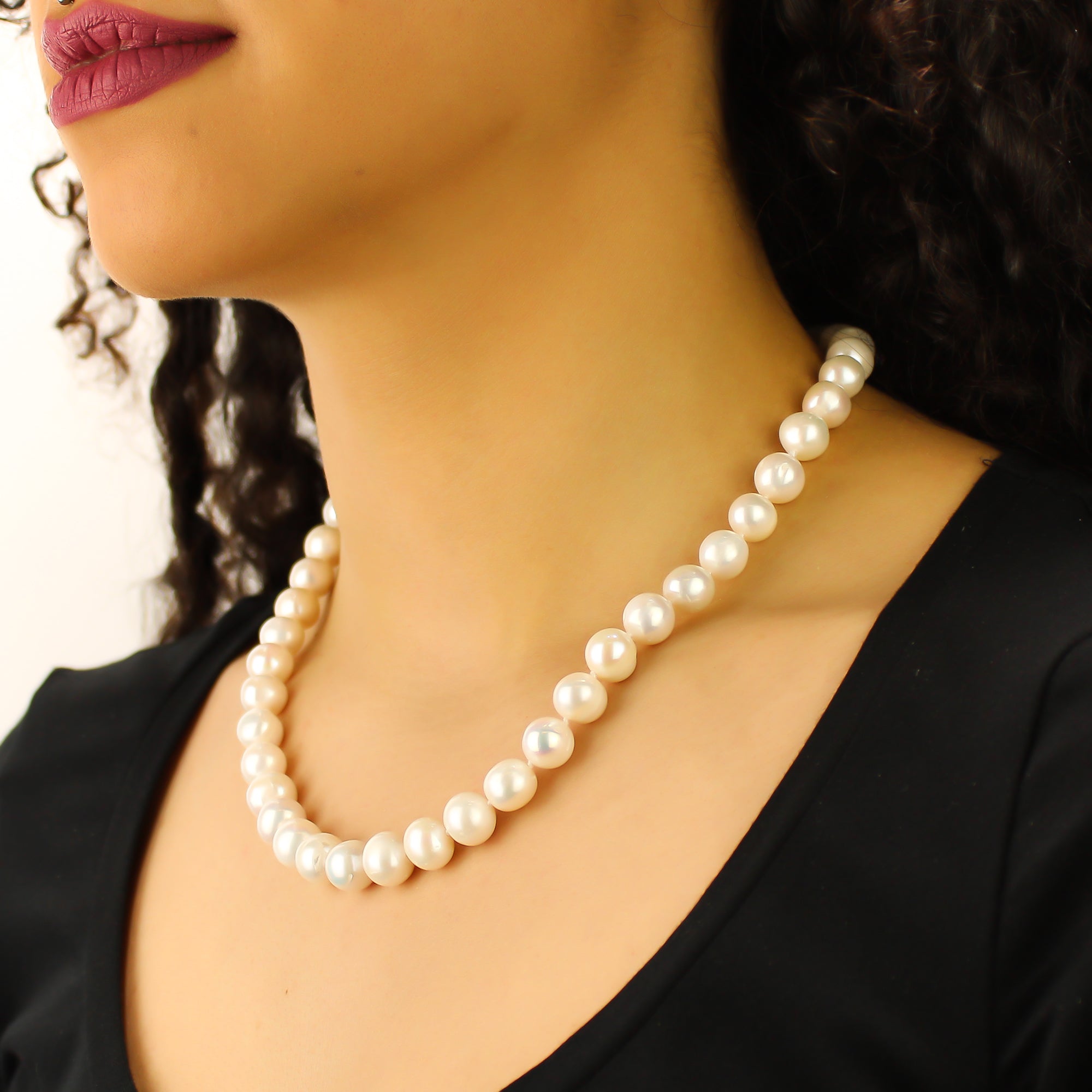 Collana perle donna tonde bianche 8 mm girocollo di perla bianca lunga