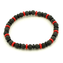 Carica l&#39;immagine nel visualizzatore di Gallery, Bracciale uomo 6 mm pietra lavica e rondelle ceramica, rosso e nero
