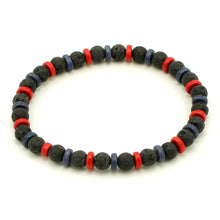 Carica l&#39;immagine nel visualizzatore di Gallery, Bracciale uomo 6 mm pietra lavica e rondelle ceramica, rosso blu e nero
