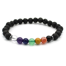 Carica l&#39;immagine nel visualizzatore di Gallery, Bracciale unisex Sette chakra con pietra lavica 6 mm ed ematite
