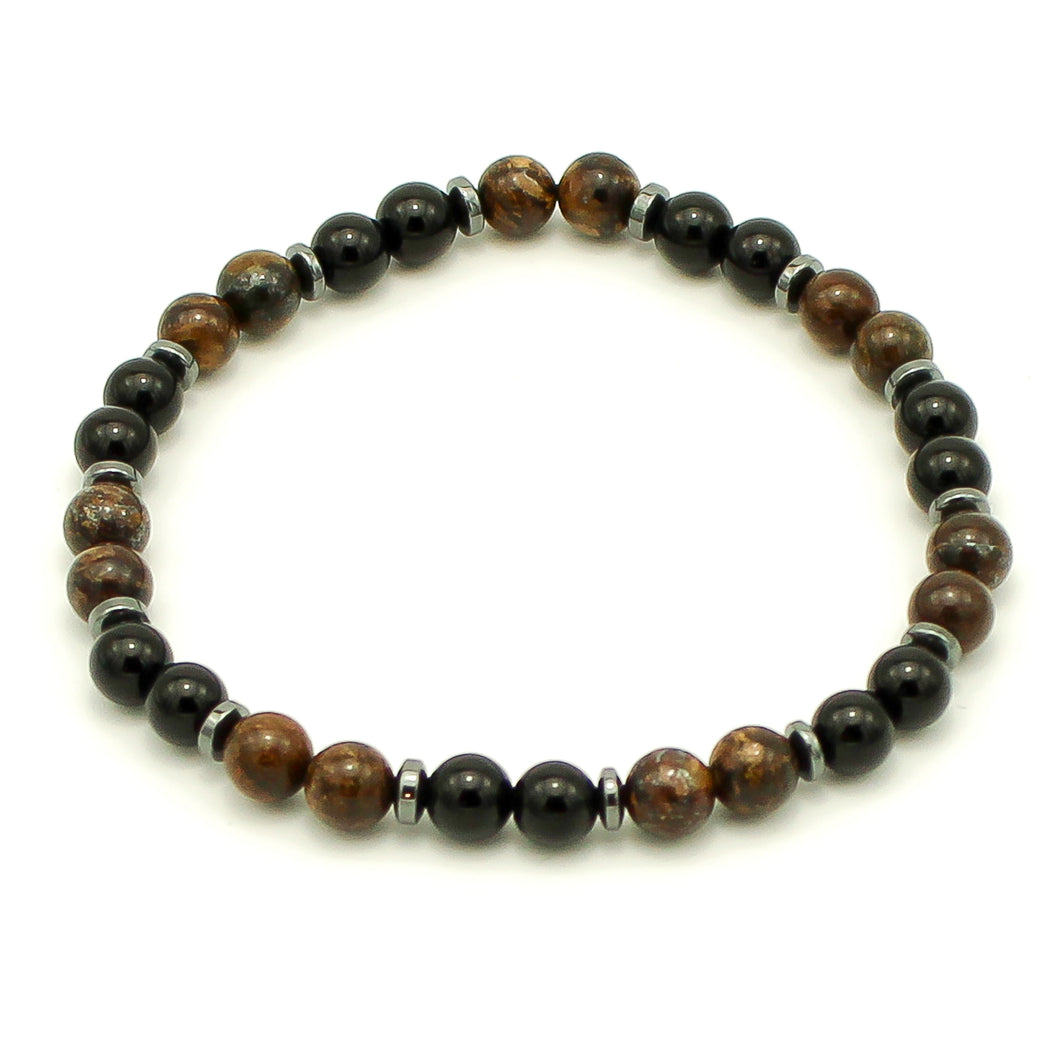 Bracciale uomo 6 mm bronzite, ematite e onice nero