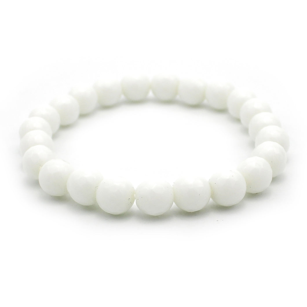 Bracciale unisex Agata bianca 8 mm sfaccettati