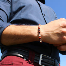 Carica l&#39;immagine nel visualizzatore di Gallery, Bracciale uomo 6 mm diaspro rosso scuro, diaspro rosso, pietra di luna ed ematite
