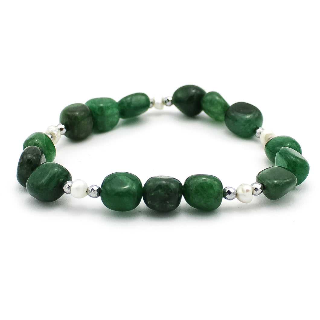 Bracciale donna burattate medie avventurina verde, ematite e perle di fiume