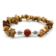 Carica l&#39;immagine nel visualizzatore di Gallery, Bracciale donna chips con lega, diaspro paesina, ematite cubo e diaspro rosso sfera
