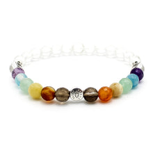 Carica l&#39;immagine nel visualizzatore di Gallery, Bracciale unisex Sette chakra con cristallo di rocca liscio 6 mm e zama
