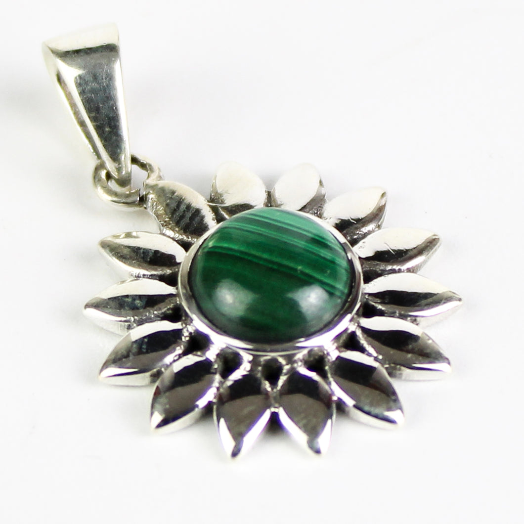 Ciondolo fiore malachite e argento 925